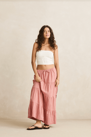 RHYTHM Kirra Check Tiered Maxi Skirt - Pink - The Salty BabeSkirts