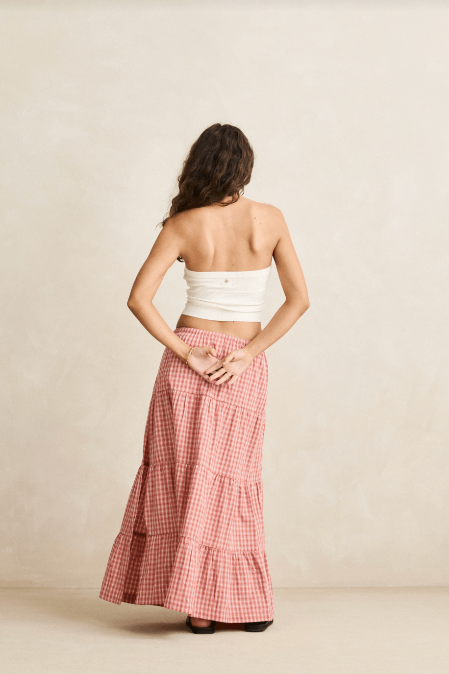 RHYTHM Kirra Check Tiered Maxi Skirt - Pink - The Salty BabeSkirts