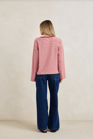 RHYTHM Lexi Stripe Long Sleeve Top in Cherry