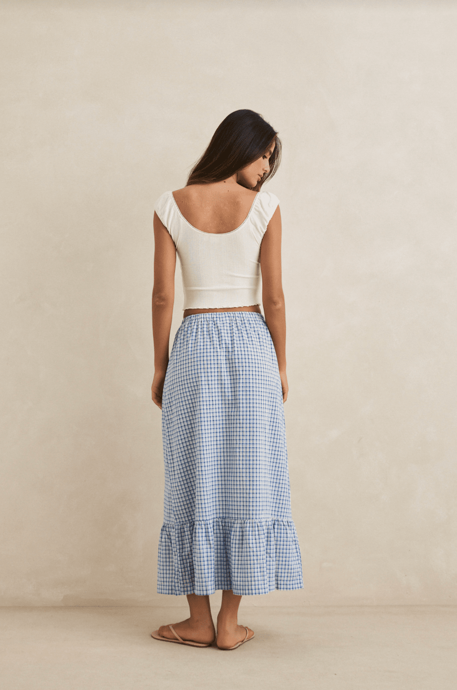 RHYTHM Lola Check Tiered Maxi Skirt - Blue - The Salty BabeSkirts