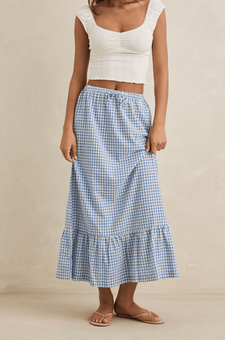 RHYTHM Lola Check Tiered Maxi Skirt - Blue - The Salty BabeSkirts