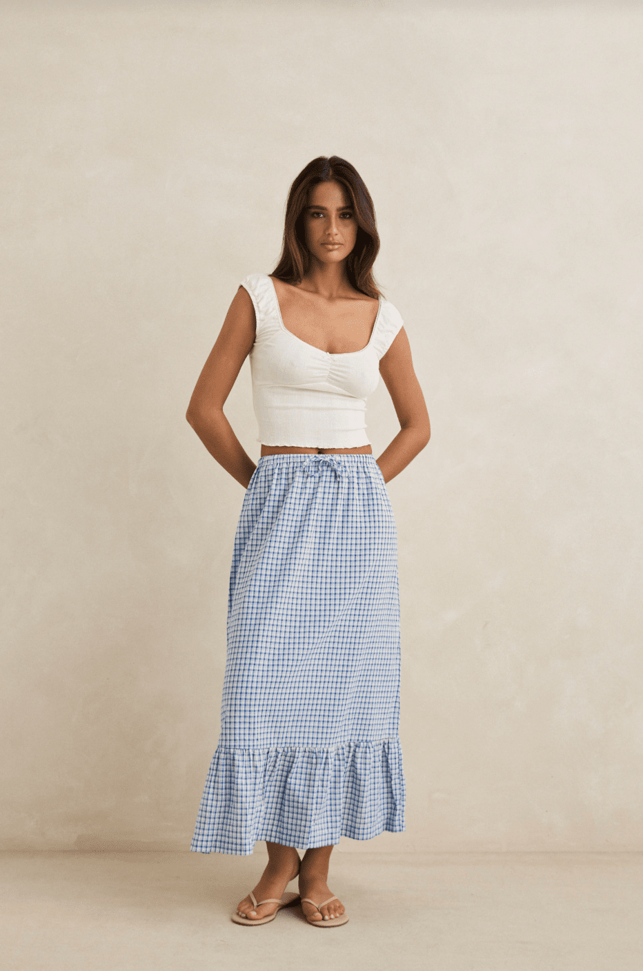 RHYTHM Lola Check Tiered Maxi Skirt - Blue - The Salty BabeSkirts