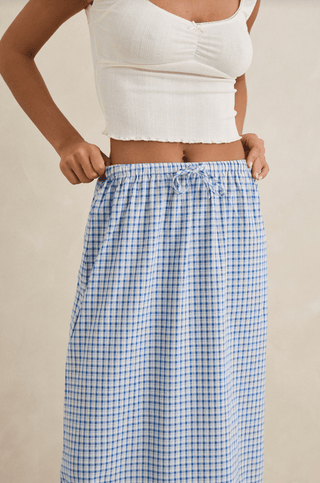 RHYTHM Lola Check Tiered Maxi Skirt - Blue - The Salty BabeSkirts