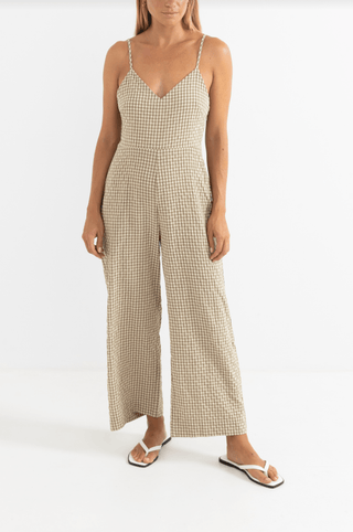 RHYTHM Luca Check Jumpsuit - Natural - The Salty BabeJumpsuits