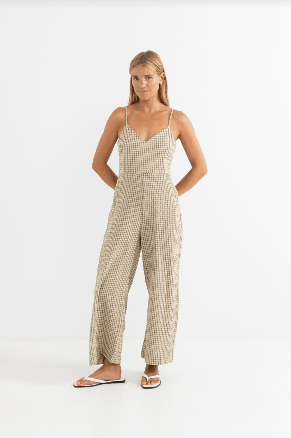 RHYTHM Luca Check Jumpsuit - Natural - The Salty BabeJumpsuits