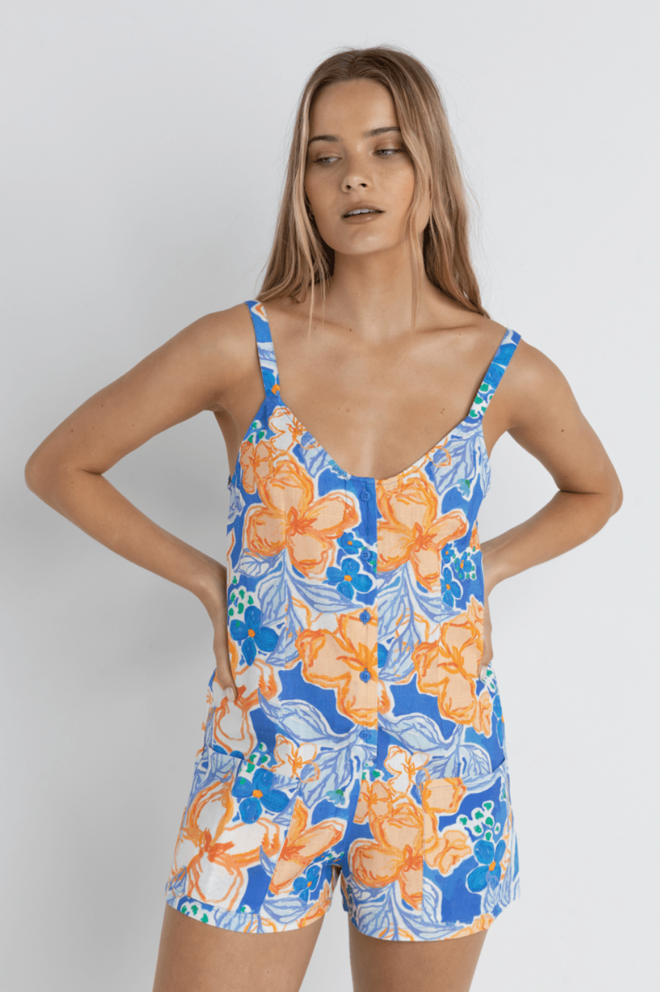 RHYTHM Paradise Floral Playsuit - Blue - The Salty BabeRomper