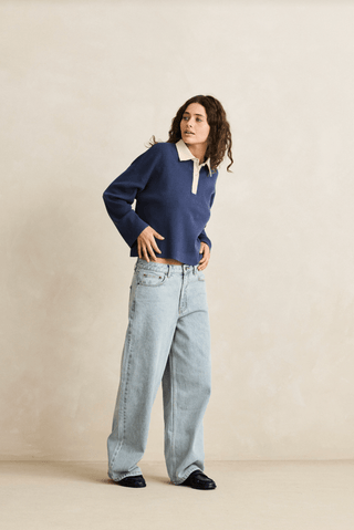 RHYTHM Rugby Polo Knit Sweater - Navy - The Salty BabeSweaters