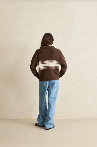 RHYTHM Strata Knit Polo Jumper in Chocolate