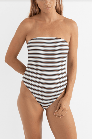 RHYTHM Tami Stripe Strapless One Piece Swimsuit - Chocolate - The Salty BabeOne Piece Swimsuits