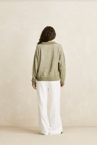RHYTHM Vista Stripe Collared Jumper - Olive - The Salty BabeLong Sleeve Tops