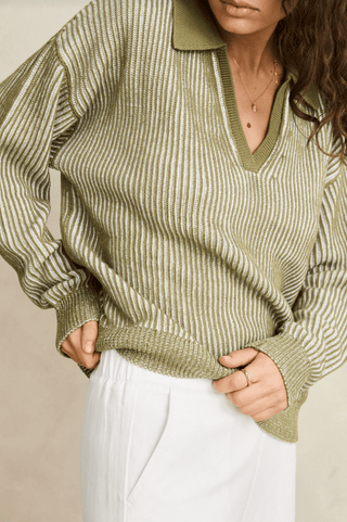 RHYTHM Vista Stripe Collared Jumper - Olive - The Salty BabeLong Sleeve Tops