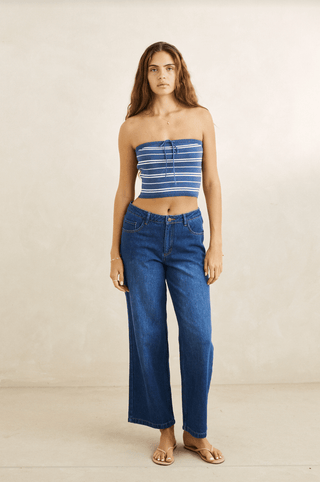 RHYTHM Vista Stripe Strapless Knit Top - Dark Blue - The Salty BabeTop
