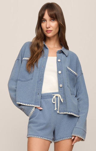 ZSUPPLY All Day Crop Whipstitch Jacket in Santorini Indigo