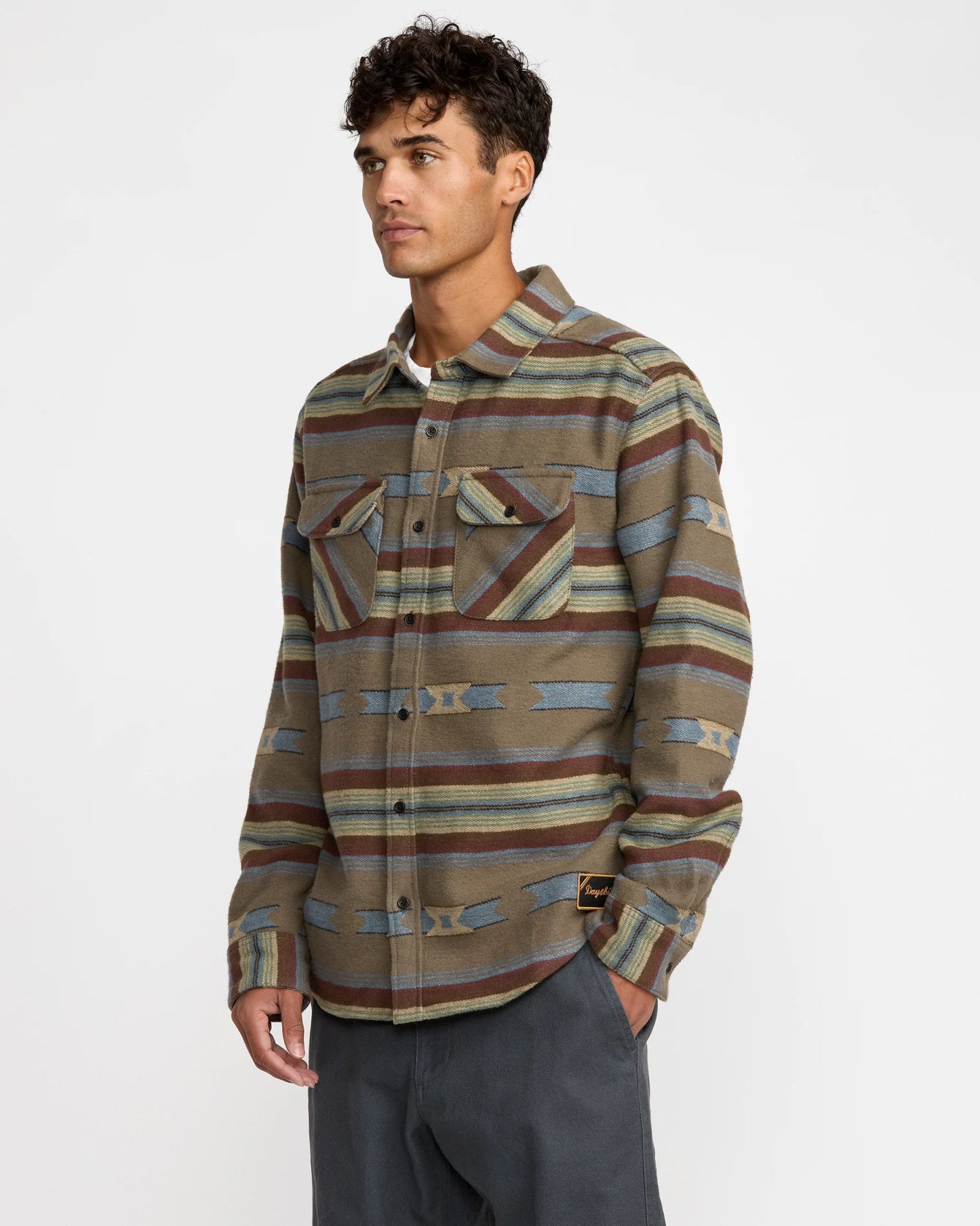 RVCA Dayshift Blanket Flannel Long Sleeve Shirt - Mushroom - The Salty Babemens