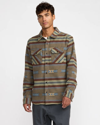 RVCA Dayshift Blanket Flannel Long Sleeve Shirt - Mushroom - The Salty Babemens