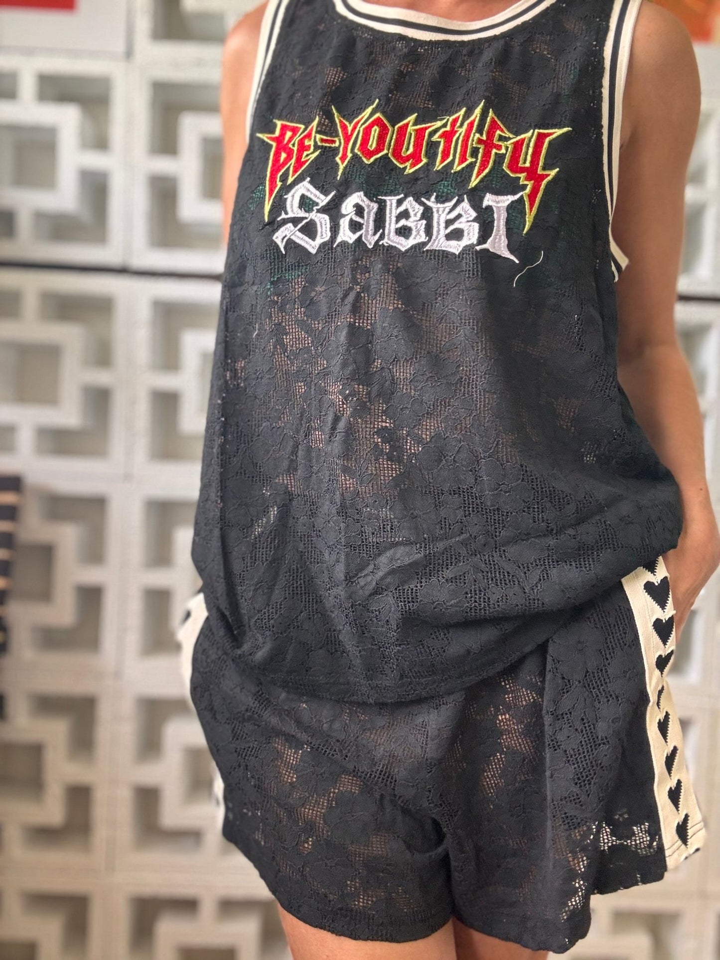 SABBI Be Youthful Lace Basketball Singlet - Black - The Salty BabeTop