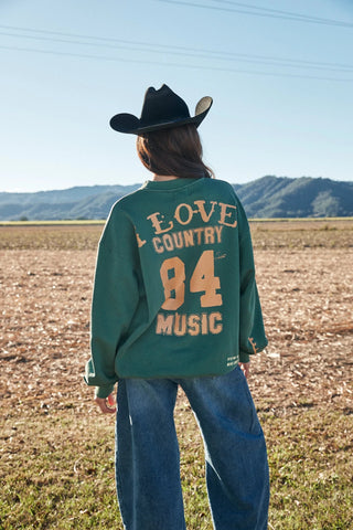 SABBI I Love Country Music Crewneck - Green - The Salty BabeLong Sleeve Shirt