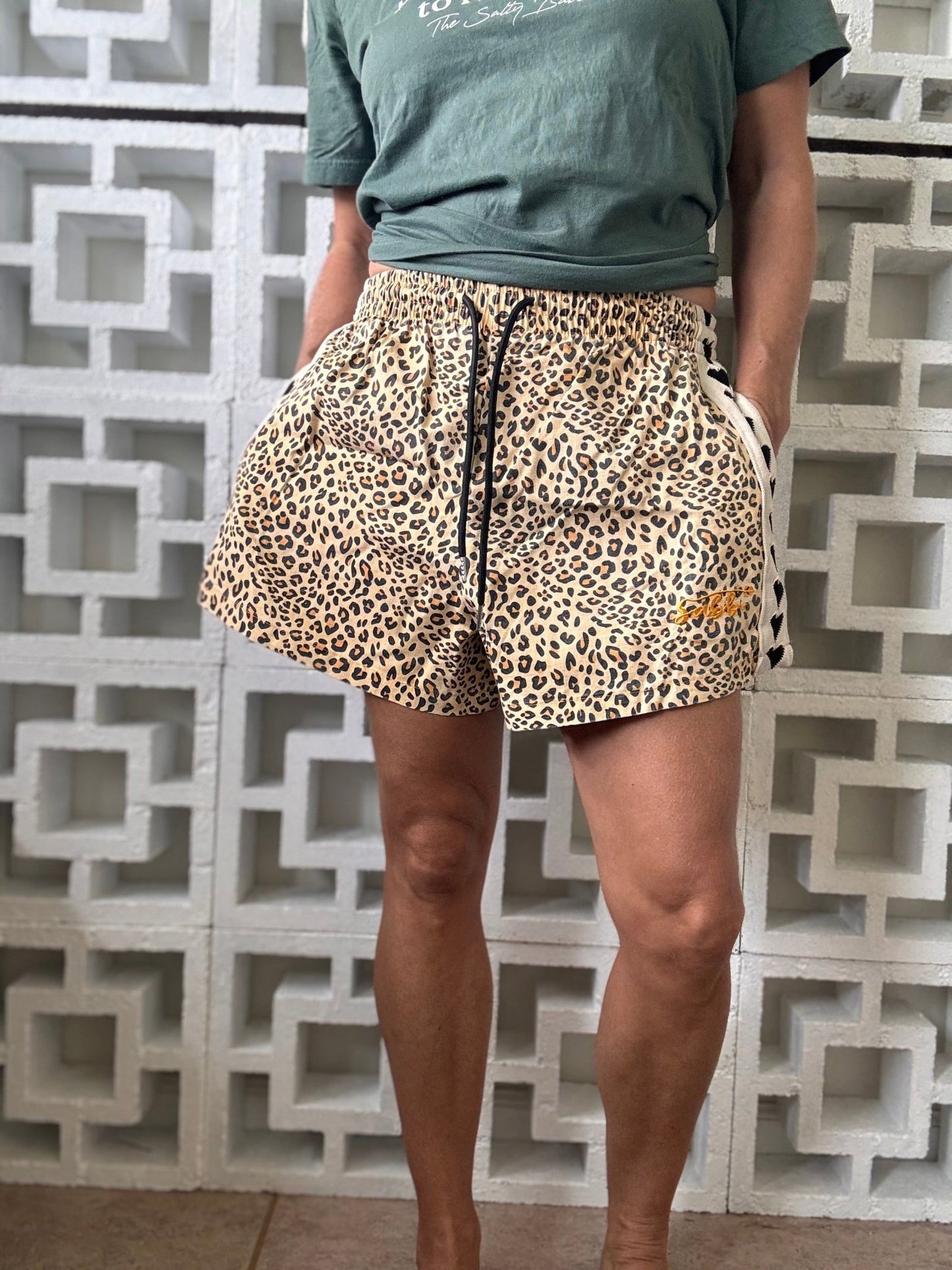 SABBI Mini Hearts Leopard Drill Shorts - The Salty BabeShorts