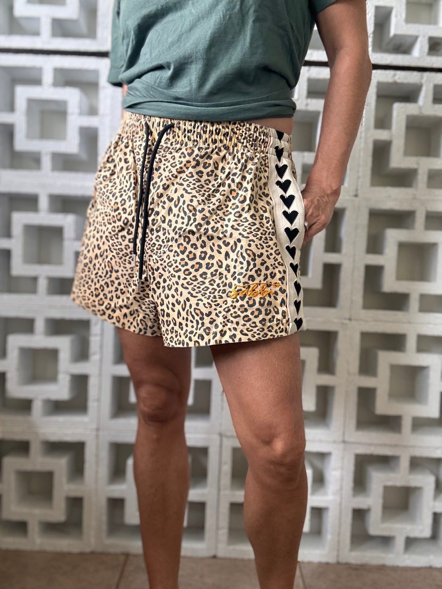 SABBI Mini Hearts Leopard Drill Shorts - The Salty BabeShorts
