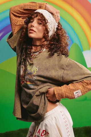SABBI Outlaw Shirt Tee - Green/Orange - The Salty BabeLong Sleeve Shirt