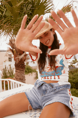 SABBI Raving Hearts Denim Shorts - White/Red - The Salty BabeShorts