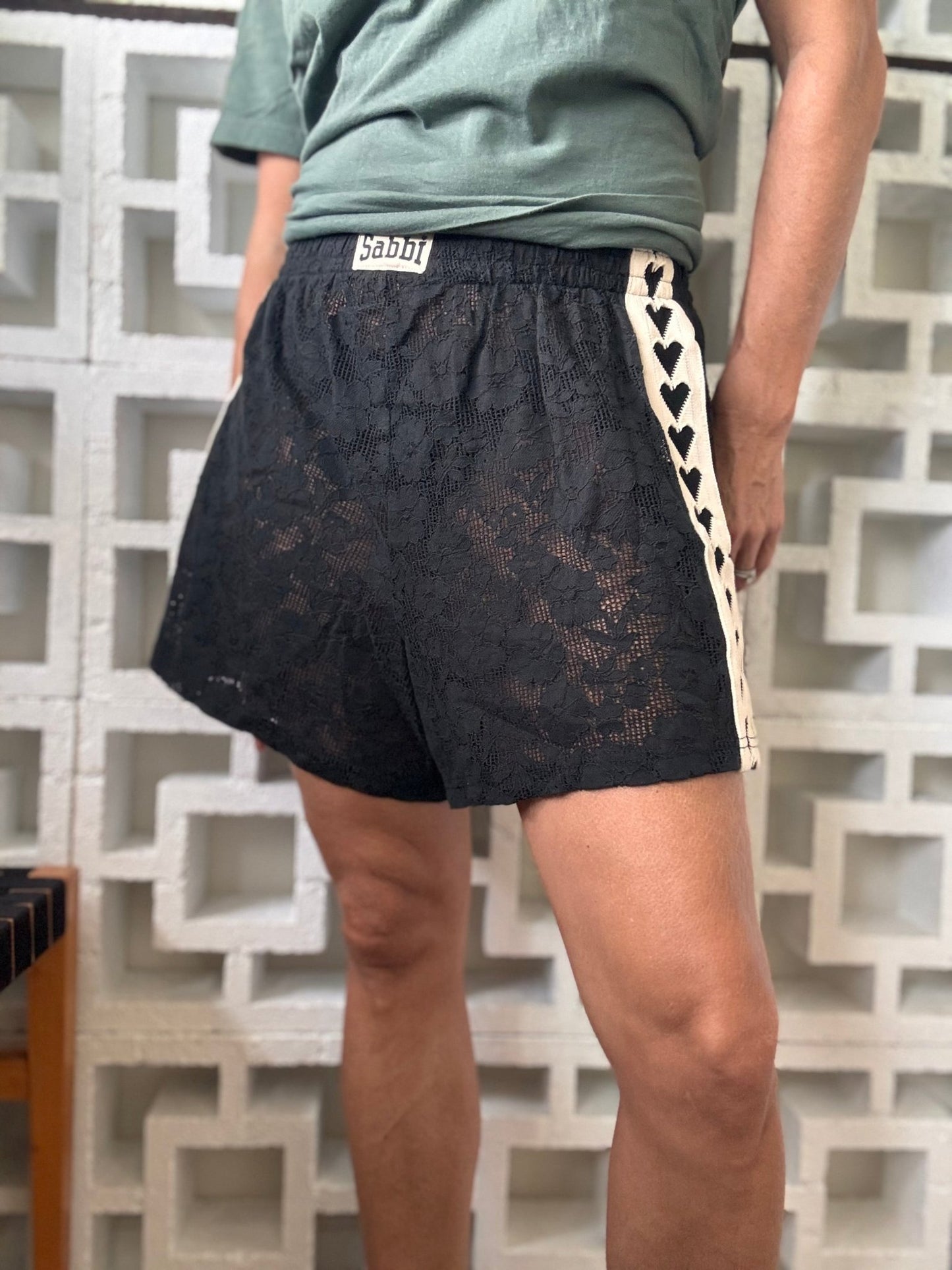 SABBI Raving Hearts Lace Boxer Shorts - Black - The Salty BabeShorts