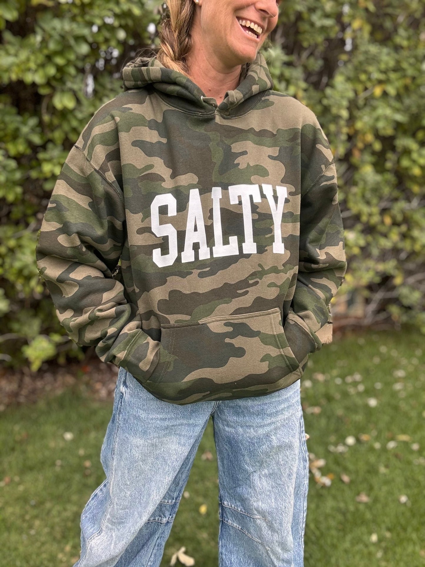 SALTY Graphic Hooded Sweatshirt - Green Camo - The Salty BabeFleece Tops