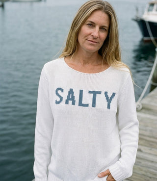 Salty Sayings Sweater - White/Blue - The Salty BabeSweaters