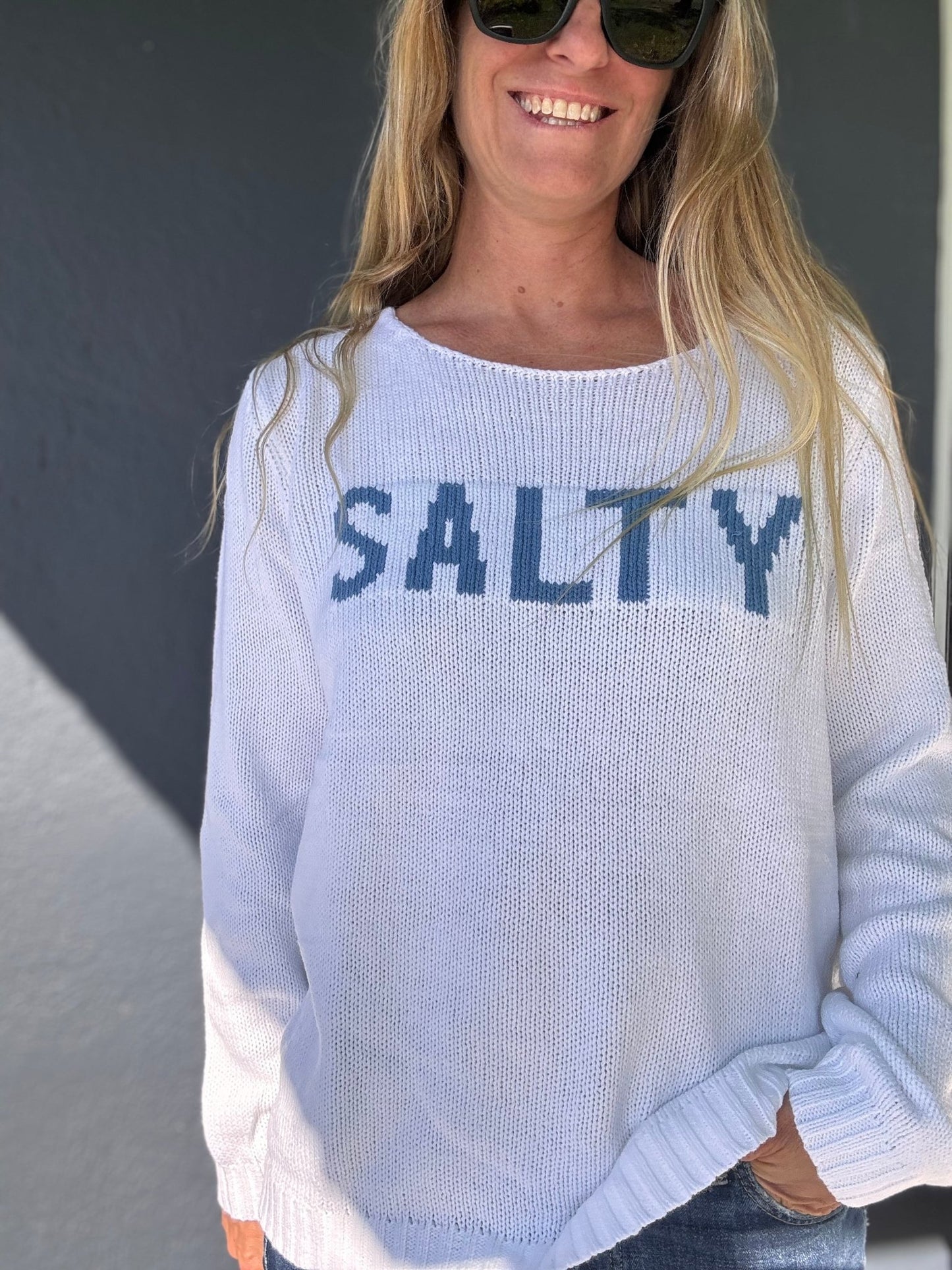 Salty Sayings Sweater - White/Blue - The Salty BabeSweaters