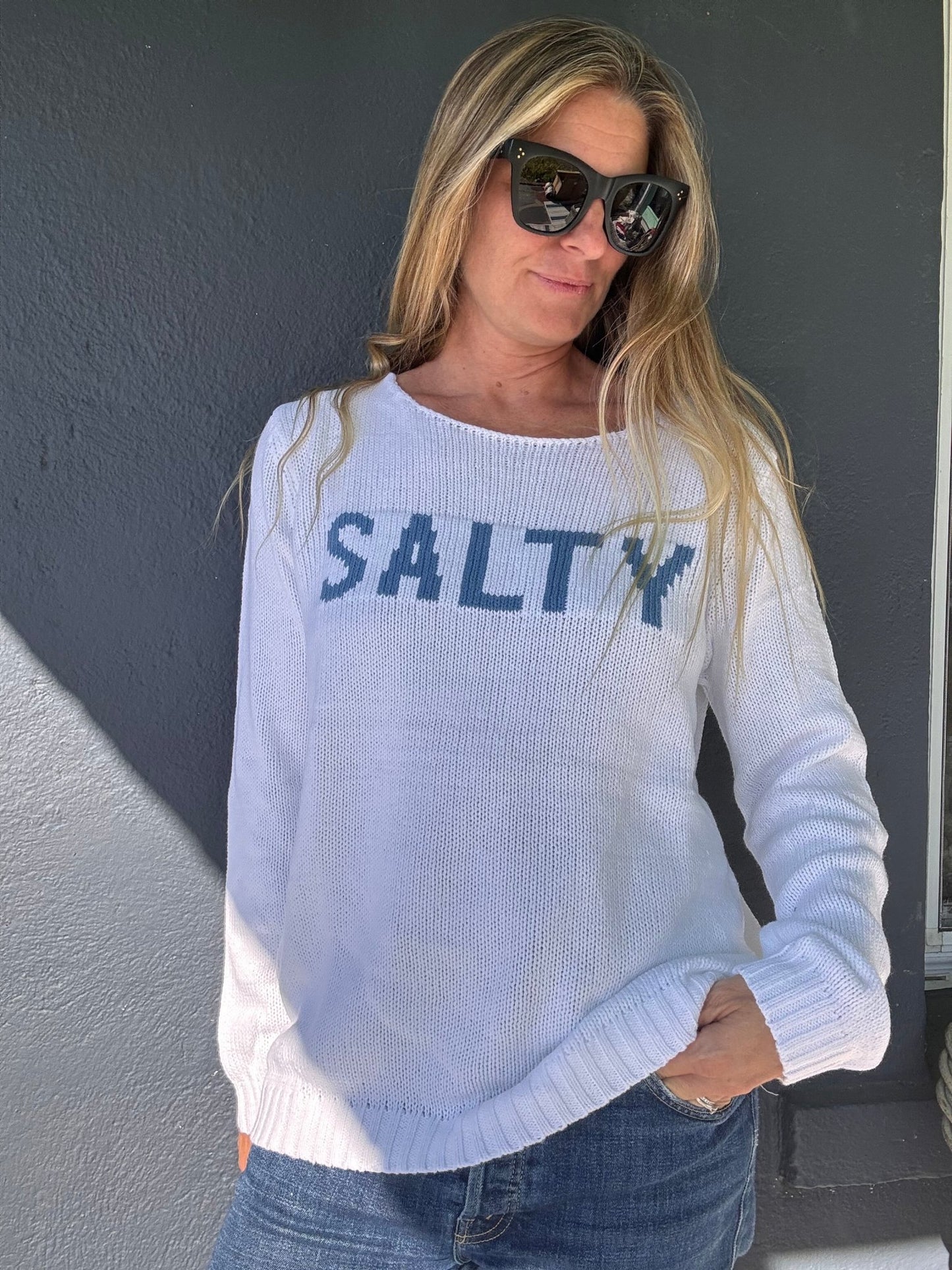 Salty Sayings Sweater - White/Blue - The Salty BabeSweaters