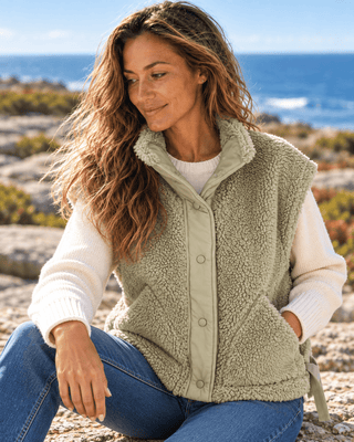 Salty Sherpa Vest - Olive | The Salty Babe