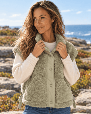 Salty Sherpa Vest - Olive | The Salty Babe