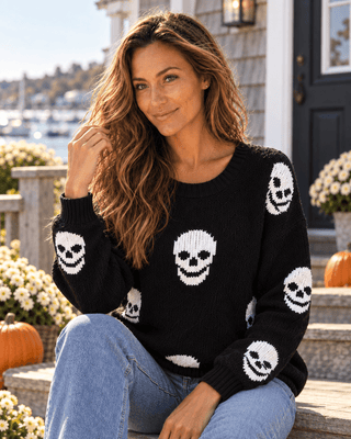 Salty Skull Knit Sweater - Black/Ivory - The Salty BabeSweaters