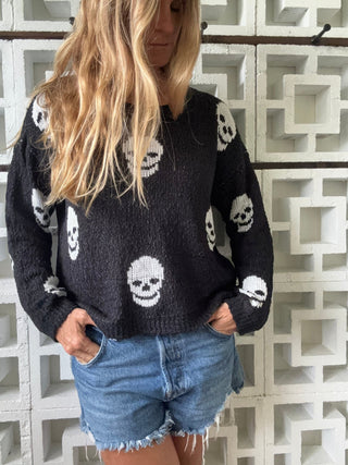 Salty Skull Knit Sweater - Black/Ivory | The Salty Babe