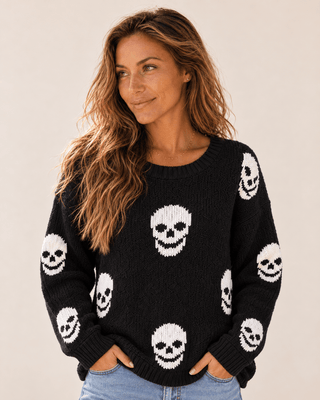 Salty Skull Knit Sweater - Black/Ivory - The Salty BabeSweaters