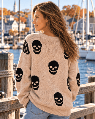 Salty Skull Knit Sweater - Khaki/Black - The Salty BabeSweaters