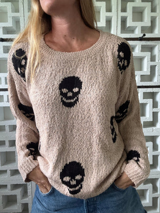 Salty Skull Knit Sweater - Khaki/Black | The Salty Babe