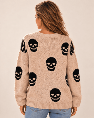 Salty Skull Knit Sweater - Khaki/Black - The Salty BabeSweaters