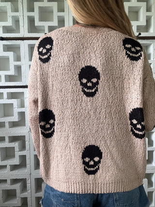 Salty Skull Knit Sweater - Khaki/Black | The Salty Babe