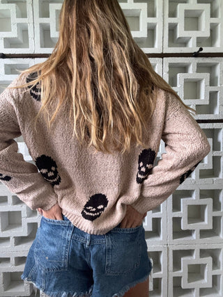 Salty Skull Knit Sweater - Khaki/Black | The Salty Babe