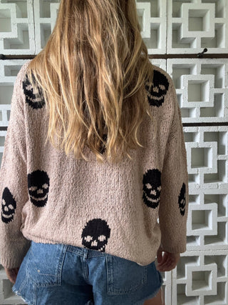 Salty Skull Knit Sweater - Khaki/Black | The Salty Babe