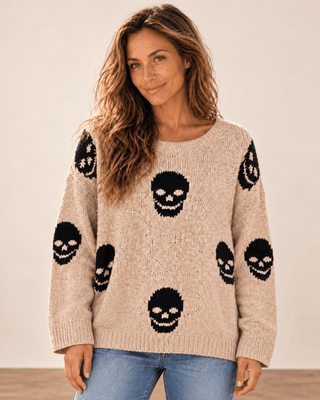 Salty Skull Knit Sweater - Khaki/Black - The Salty BabeSweaters