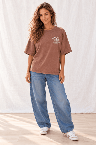 Sandy Beach Shelling Club Oversized Tee-Brown | The Salty Babe