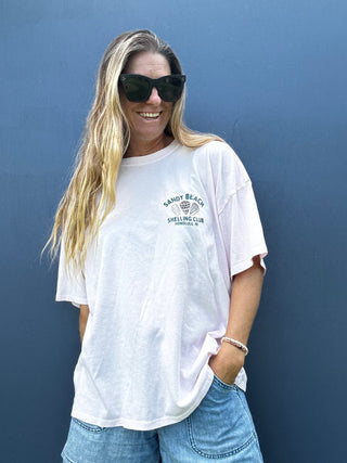 Sandy Beach Shelling Club Oversized Tee - Pink - The Salty BabeGraphic Tee Shirts