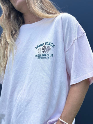 Sandy Beach Shelling Club Oversized Tee - Pink - The Salty BabeGraphic Tee Shirts