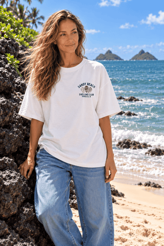 Sandy Beach Shelling Club Oversized Tee-White | The Salty Babe