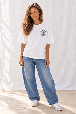 Sandy Beach Shelling Club Oversized Tee-White | The Salty Babe