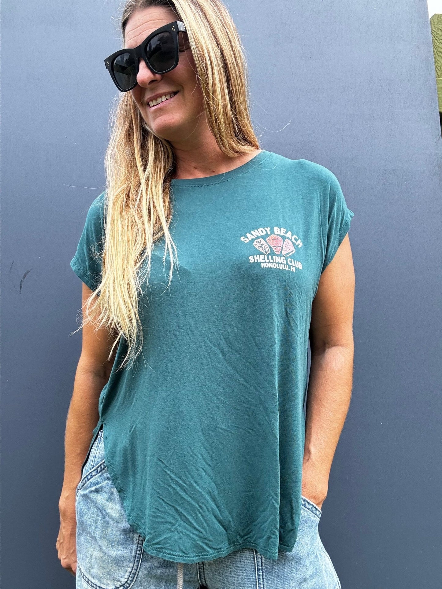 Sandy Beach Shelling Club Relaxed Tee - Dark Teal - The Salty BabeGraphic Tee Shirts