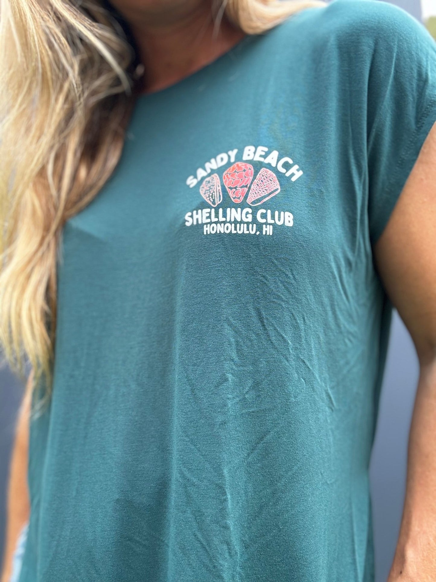 Sandy Beach Shelling Club Relaxed Tee - Dark Teal - The Salty BabeGraphic Tee Shirts