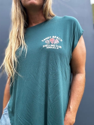 Sandy Beach Shelling Club Relaxed Tee - Dark Teal - The Salty BabeGraphic Tee Shirts